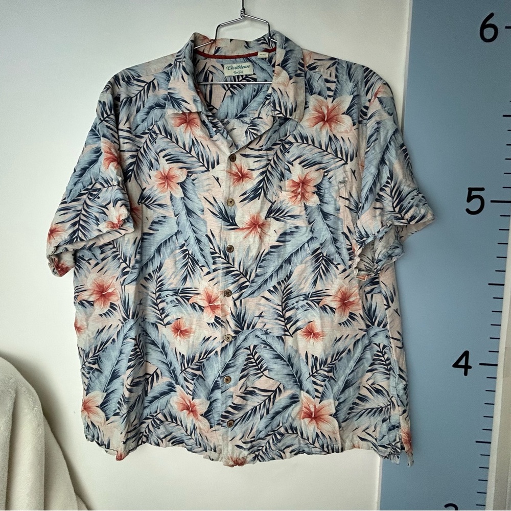 Caribbean Silk Blue Floral‎ Hawaiian Shirt Men's 3XB Beach Vacation